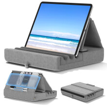 KDD Tablet Pillow Holder, Foldable iPad Stand for Lap, Bed and Desk -Tablet Soft Pad Dock with Pocket & Stylus Mount Compatible with iPad Pro 12.9,