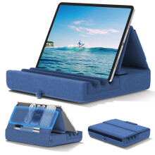 KDD Tablet Pillow Holder, Foldable iPad Stand for Lap, Bed and Desk -Tablet Soft Pad Dock with Pocket & Stylus Mount Compatible with iPad Pro 12.9,