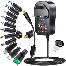SoulBay 41W 6V 9V 12V 15V 18V 20V 24V Universal AC/DC Adapter Switching Power Supply Charger with 11pcs DC Tips, Contains USB-C & Micro USB Plug for
