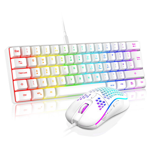 RedThunder 60% RGB Gaming Keyboard and Mouse Combo,UK Layout Ultra Compact Backlit Mini Keyboard, Lightweight 7200 DPI Cellular Optical Mouse,
