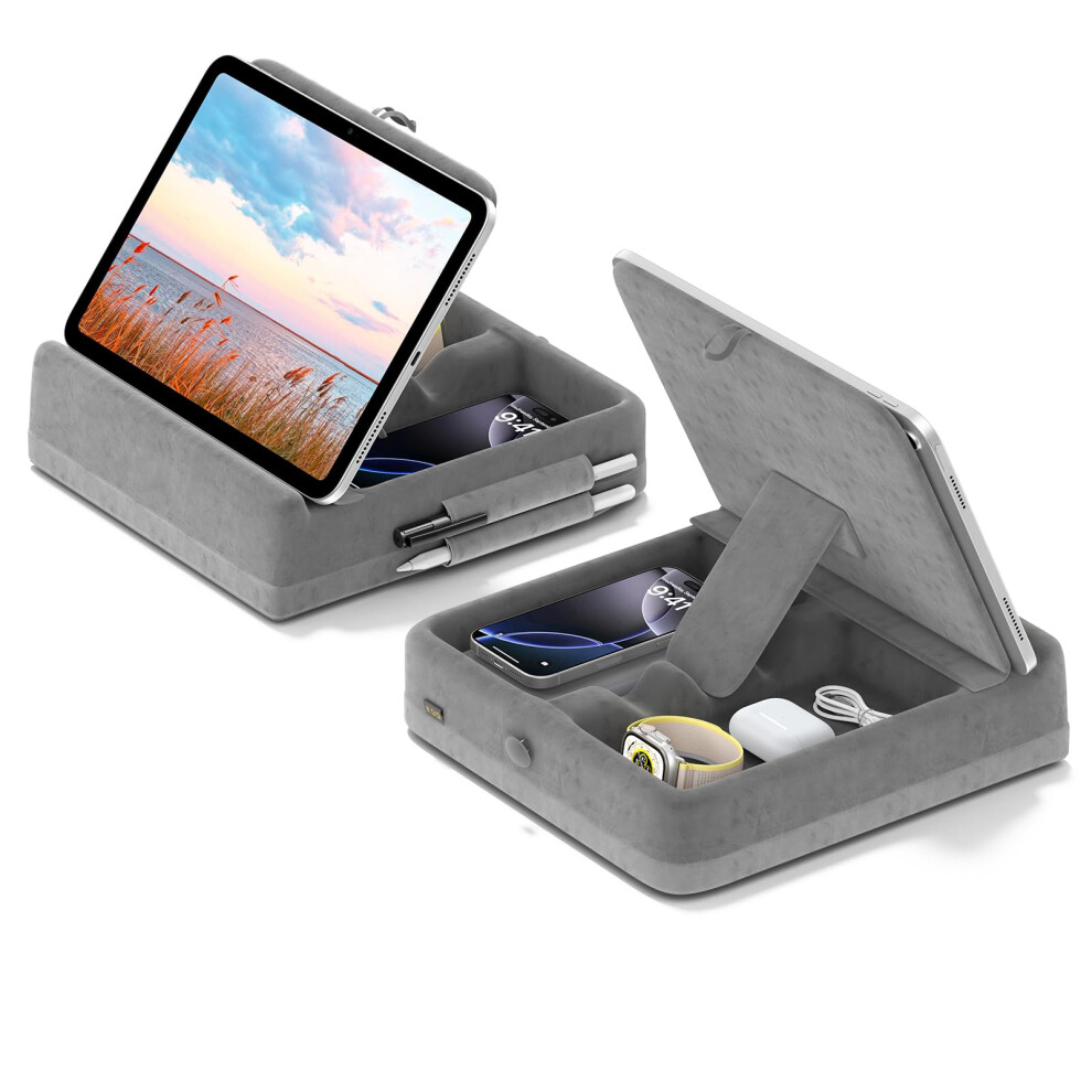 Kdd Tablet Pillow Holder, Foldable Ipad Cushion Pillow Stand Holder With Storage And Stylus Mount For Bed, Lap And Desk, Adjustable Tablet Rest 8000001206953