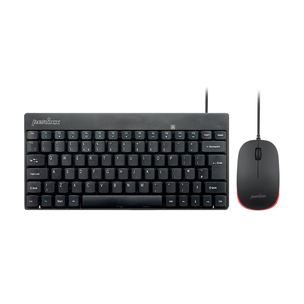 Perixx Periduo-212 Wired Mini Keyboard And Mouse Combo With 12 Multimedia Keys, Uk Layout Black 8000001205987