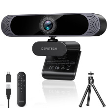 DEPSTECH 4K Webcam, Ultra HD 1/2.55'' Sony Sensor, 3x Digital Zoom, Dual Noise-Canceling Microphones, Remote Control, Auto Focus, Streaming Camera