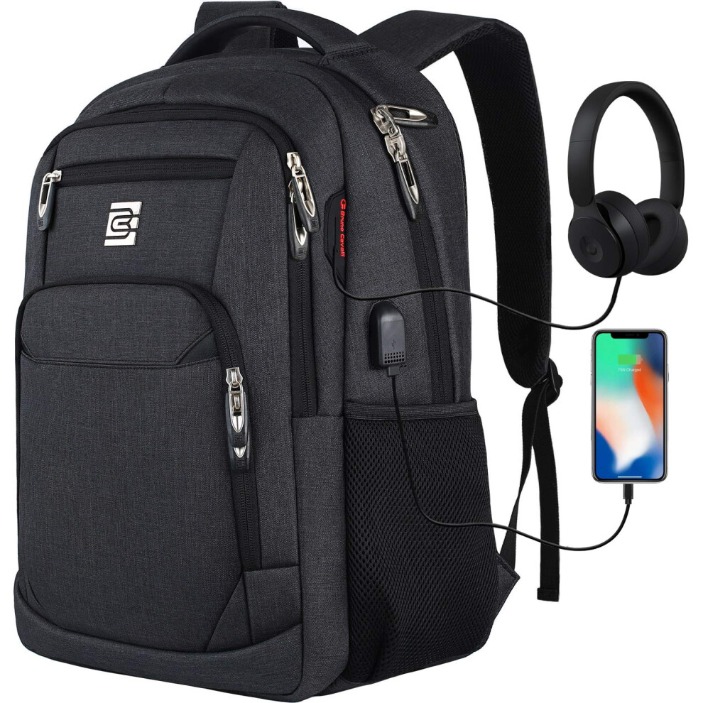 Marcello Laptop Backpack With Usb Charging&Headphone Port,Anti-Theft Business Backpack With Breathable Padded Shoulder Strap,Water Resistant Computer