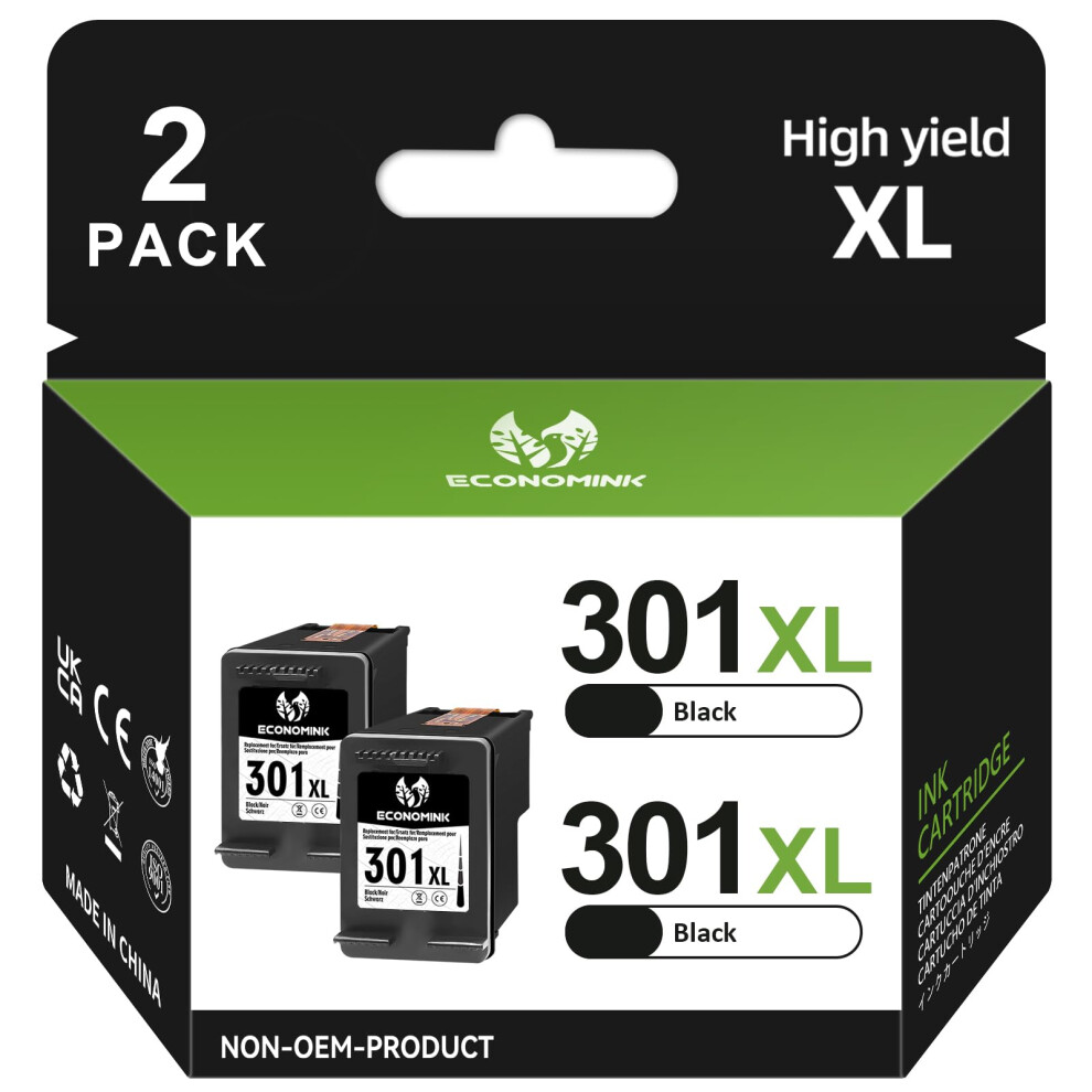 301Xl Ink Cartridges High Yield Replacement For Hp 301 Ink Cartridge, 301XL For 3050 1050 2544 4500 4504 2620 4630 4632 4634 Printer (2 Black 8000001310797