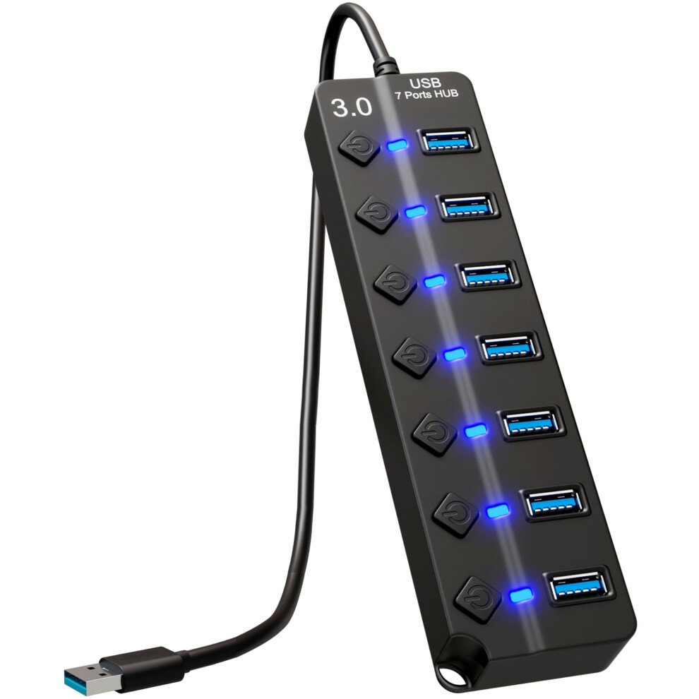 7-Port Usb Hub 3.0 ? Multi Usb Port Hub With Individual Switches And Lights ? Usb Multiport Adapter Splitter ? High-Speed Usb Hub Extender For Pc, 8000001310469