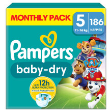 Pampers Baby-Dry Paw Patrol Edition Size 5, 186 Nappies, 11kg - 16kg,