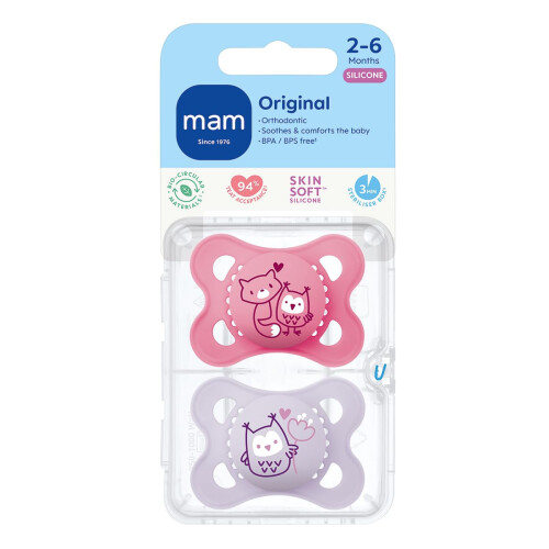 MAM MAM Original Soothers | 0-6 Months | 2 Pack | Comes in Dummy Steriliser 1