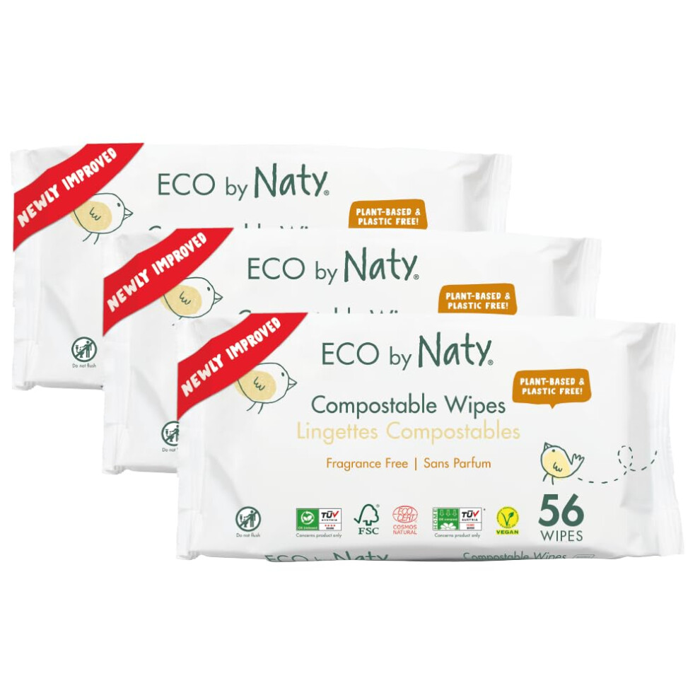 Naty Compostable Baby Wipes – Unscented, 100% Plant-Based, Plastic-Free, Eco By Naty