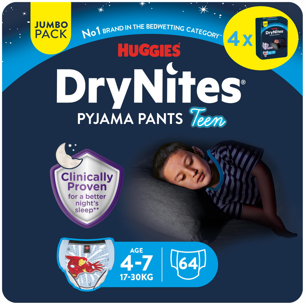 HUGGIES DryNites, Pyjama pants, Boys 4-7 Years (17-30KG) , 64 x bedwetting-image-OPC-PK55BB5-NEW
