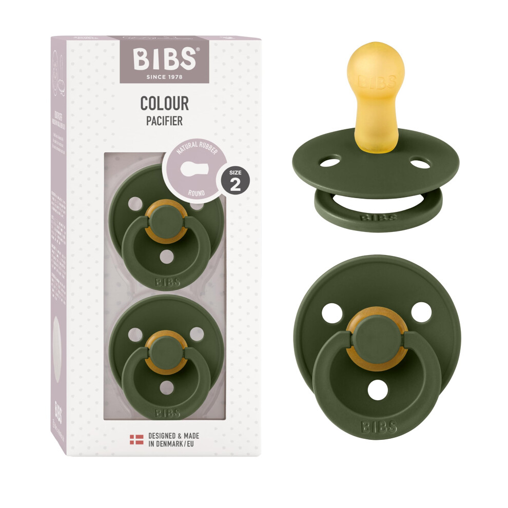 Colour Soother 2-Pack, Bpa Free Dummy Pacifier, Round Nipple. Natural Bibs