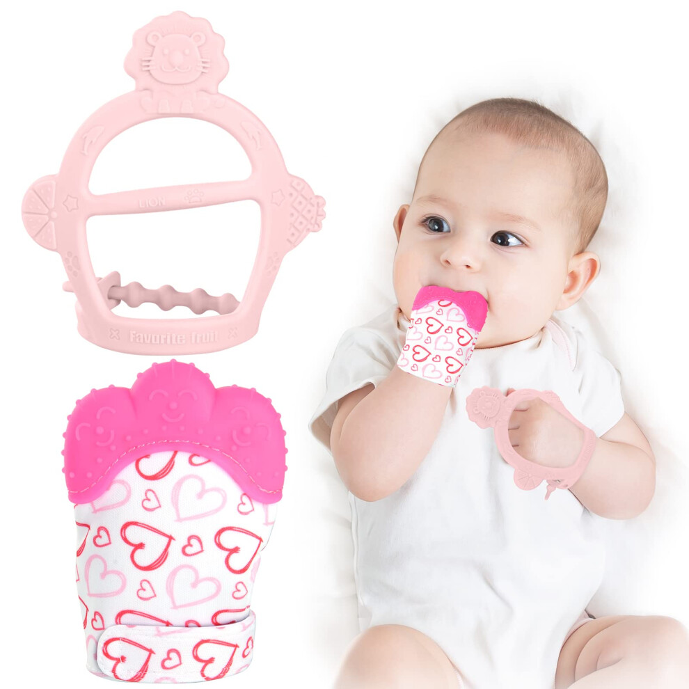 Vicloon Baby Teething Set - Teething Mittens With Silicone Glove & Chew
