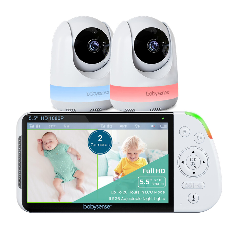Babysense 5.5” 1080p Full HD Split-Screen Baby Monitor, Video Baby Monitor