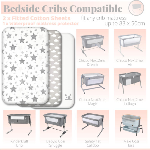 Next to Me Crib Sheets - 3pc Crib Fitted Sheet Set - 2 Fitted Cotton 1