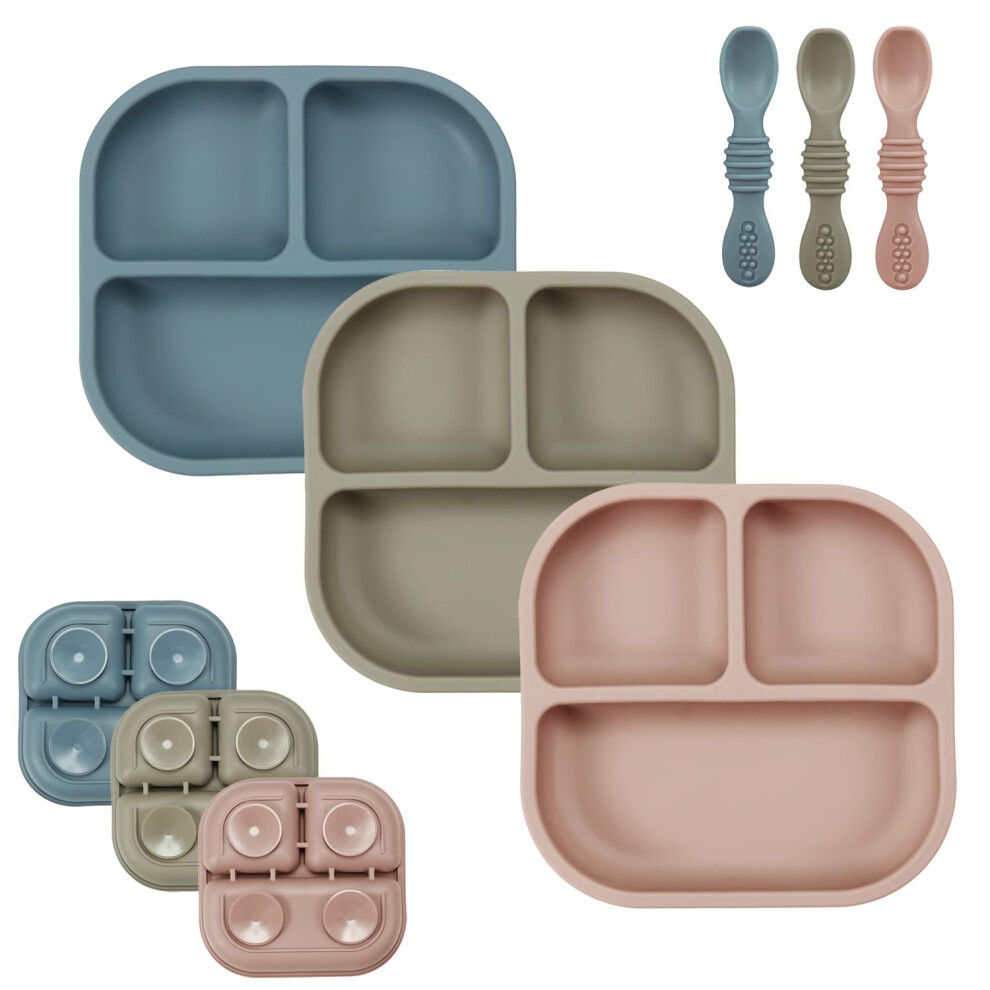 3 Pack Baby Suction Plates For Weaning With Spoons, Silicone Pandaear
