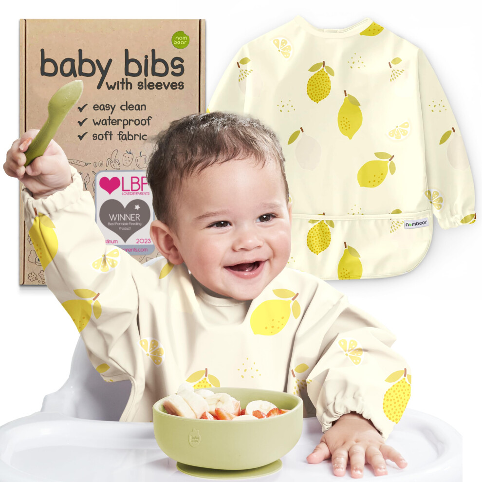 Nombear Baby Bibs With Sleeves For 6-24 Months, 1 Pack - Easy Wipe Clean,