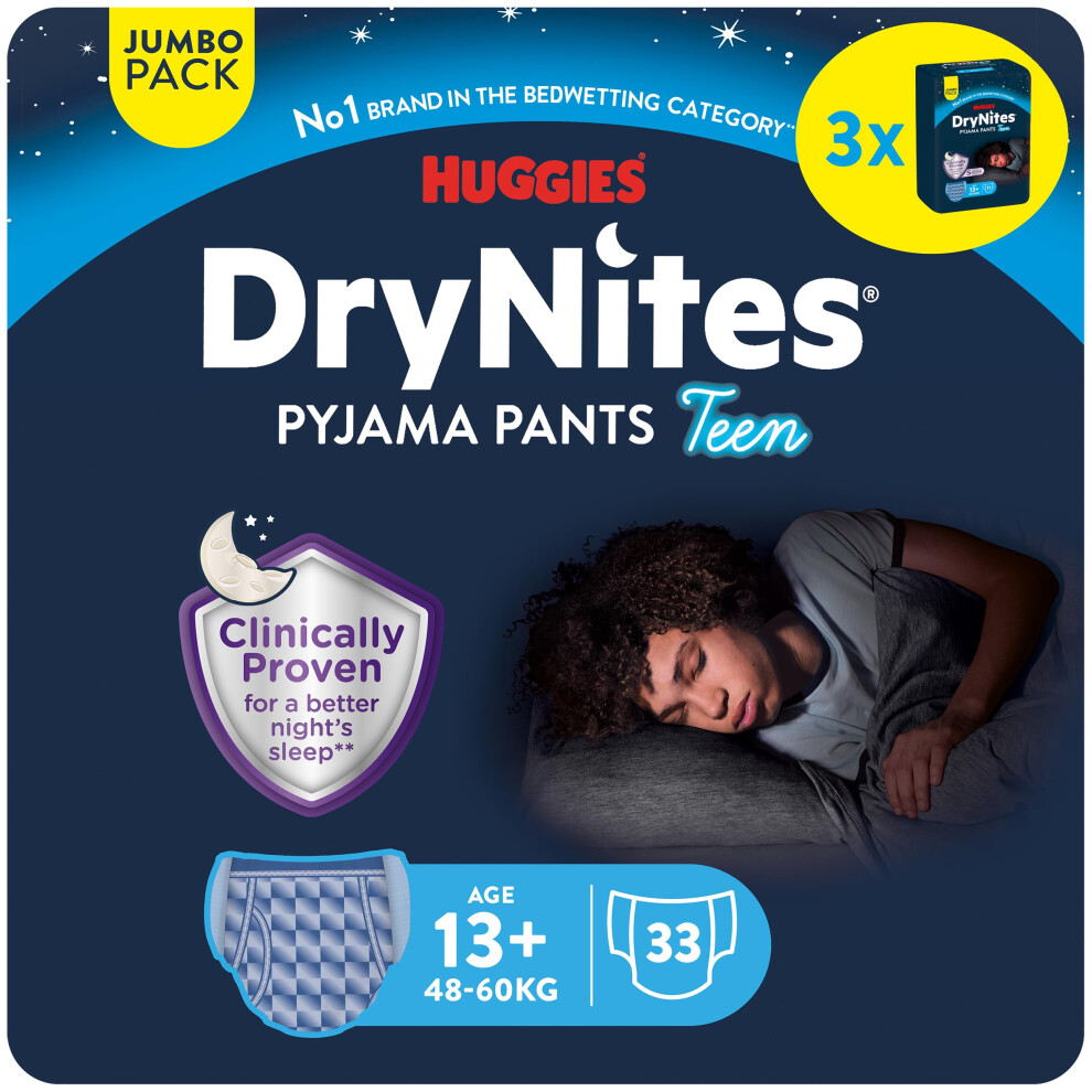 HUGGIES DryNites, Pyjama Pants, Boys 13+ Years (48-60KG), 33 x Bedwetting-image-OPC-PK55BRM-NEW