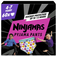 Pampers Ninjamas Pyjama Pants Unisex Hearts, 4-7 Years, 60 Pyjama Pants,