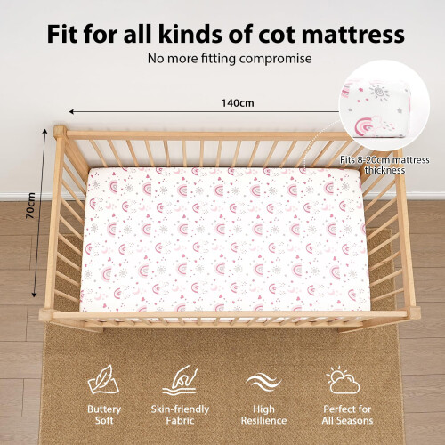 FIEMOL Cot Bed Sheets 140 x 70cm Fitted, 3 Pack Baby Cot Sheets, Ultra 2