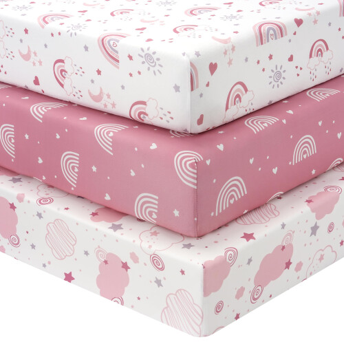 FIEMOL Cot Bed Sheets 140 x 70cm Fitted, 3 Pack Baby Cot Sheets, Ultra