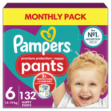 Pampers Premium Protection Nappy Pants Size 6, 132 Nappies, 14kg-19kg,