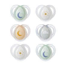 Tommee Tippee Nighttime Soothers, 0-6m, 6 Pack, Glow in The Dark, Varied