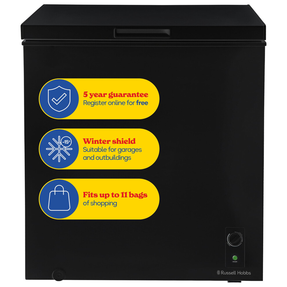 New Russell Hobbs Chest Freezer 198L Freestanding With 5 Year Warranty, Black