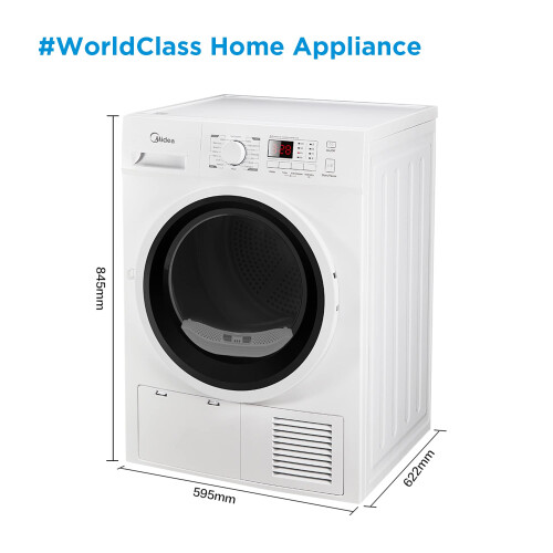 Midea MDG09EC80 Freestanding Condenser Tumble Dryer, 8kg, 16 Programmes, 1