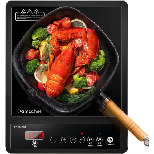 AMZCHEF Single Induction Hob, Portable Induction Hob, 10 Temperature Settings