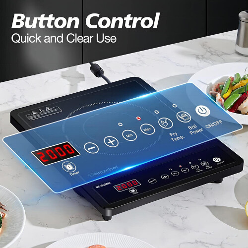 AMZCHEF Single Induction Hob, Portable Induction Hob, 10 Temperature Settings 1