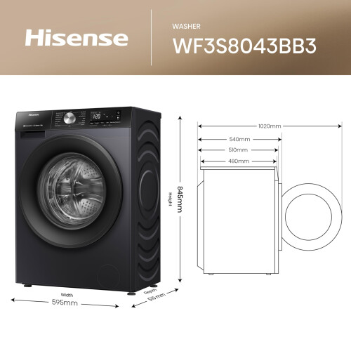 Hisense Hisense 3S WiFi Series WF3S8043BB3 8 KG Front Load Washing Machine Durable 2