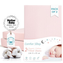 Next To Me Crib Sheets 51x85cm – Award-Winning 2 Pack Organic Cotton Pink