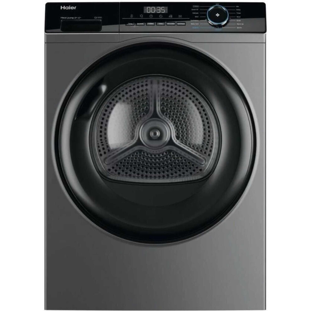 Haier Hd80-A2939s Freestanding Heat Pump Tumble Dryer, 8Kg Load, Graphite