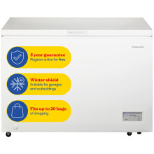 Russell Hobbs Free Standing Chest Freezer, 300 Litres, Low Noise, Garage Safe,