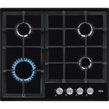 AEG 3000 Series Gas Hob, HGX64200SB, 4 Burners, 60cm, Cast Iron