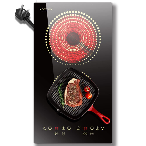 Noxton 2 Zone Ceramic Hob, Plug in Electic Hob 30cm with 2 Hour Timer, 9 Level