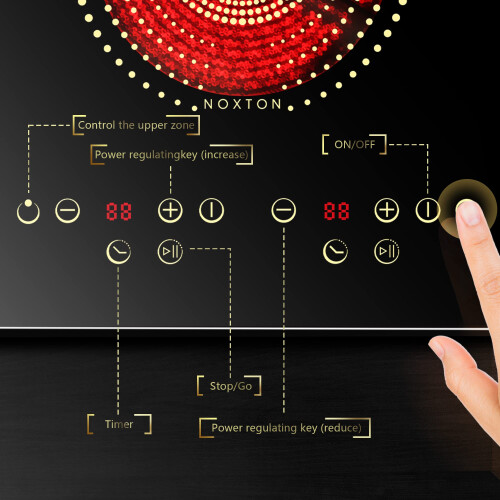 Noxton 2 Zone Ceramic Hob, Plug in Electic Hob 30cm with 2 Hour Timer, 9 Level 1