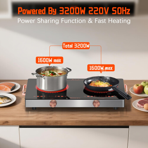 Nefaracy 2 Ring Electric Hob with Handle, 3200W 2 Zone Ceramic Hob 56cm, 1