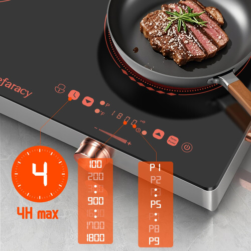 Nefaracy 2 Ring Electric Hob with Handle, 3200W 2 Zone Ceramic Hob 56cm, 2