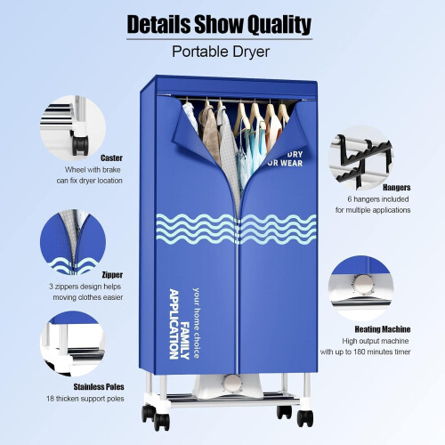 Kiseely Clothes Dryer, Portable Drying Machine with Timer, 60inch Laundry Drying 2