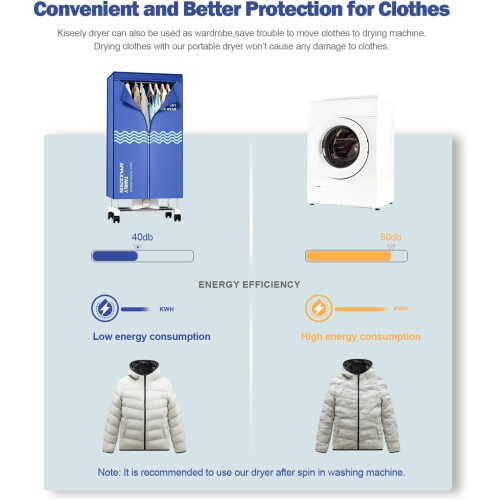 Kiseely Clothes Dryer, Portable Drying Machine with Timer, 60inch Laundry Drying 1