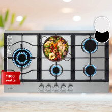 Klarstein Gas Cooker, 5 Burners Gas Hob, 11100W Built In Five Ring Electric Hob,