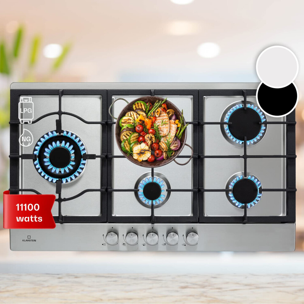 Klarstein Gas Cooker, 5 Burners Gas Hob, 11100W Built In Five Ring Electric Hob,