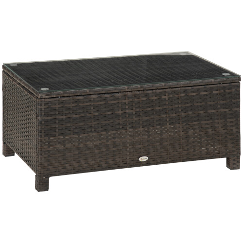 Outsunny Rattan Coffee Table with Glass Top Brown ??,A"