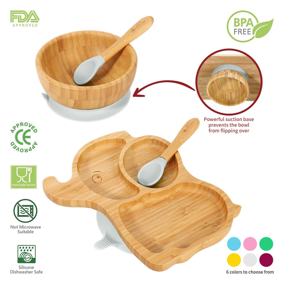 Vinsani Bamboo Elephant Plate,Bowl & Spoon Set Grey 1010231