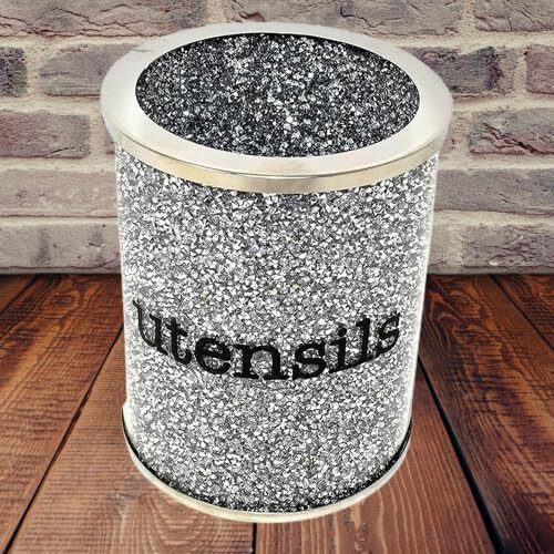 Crushed Diamond Silver Utensil Jar 16Cm
