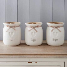 Tea/Coffee/Sugar Engraved Heart Jar 13x15Cm