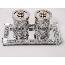 Crushed Crystal Salt Pepper Jars & Plate 39x18Cm