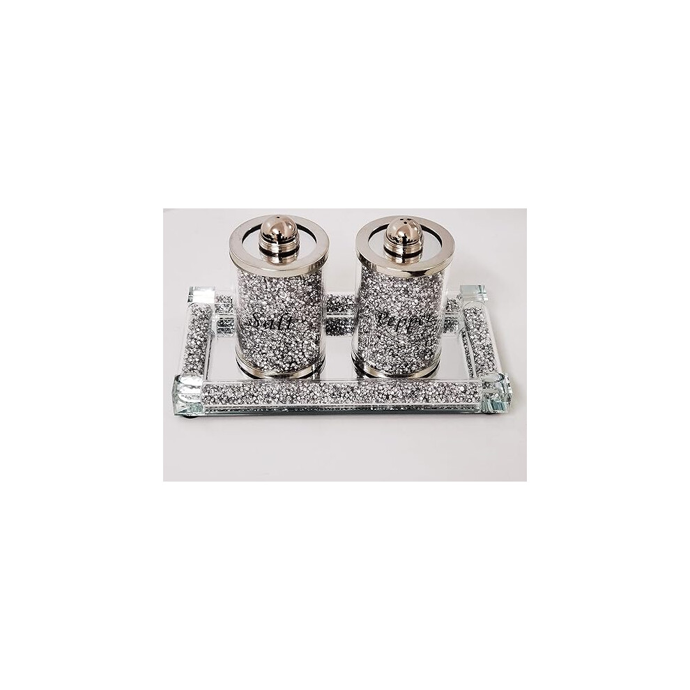 Biznest Crushed Crystal Salt Pepper Jars & Plate 39X18cm