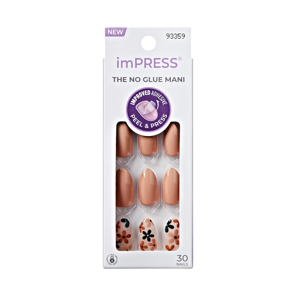 Impress Green Kiss No Glue Mani Press-On Nails Design 'As It Was' Neutral/ Medium Size Almond Shape Includes 30 Nails Prep Pad Instruction